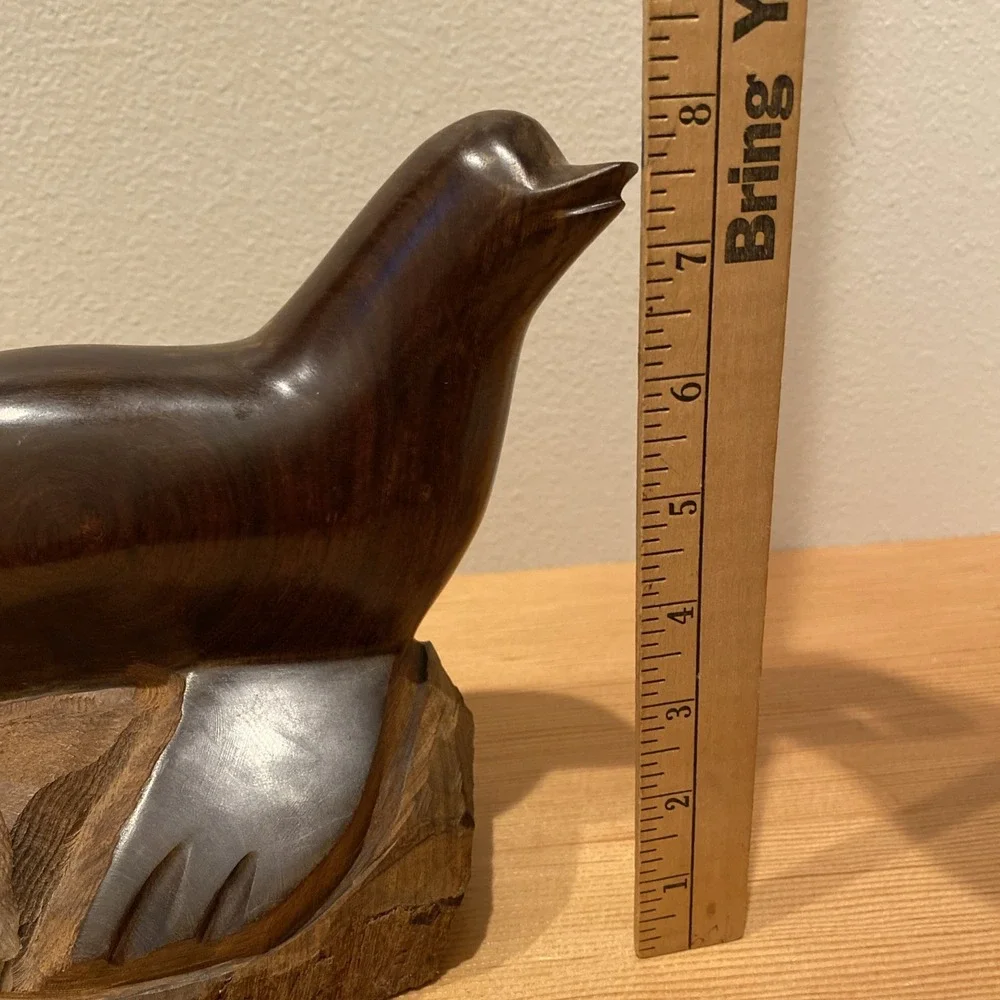 Wood Carved Seal 8" X 10" X 6" Dark Wood Unsigned Heavy - Picture 9 of 10